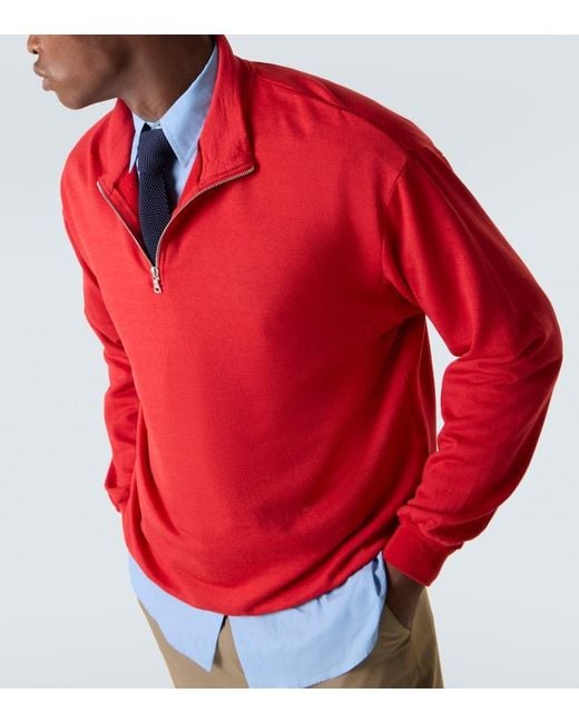 Auralee Red Wool-Blend Half-Zip Sweatshirt for men