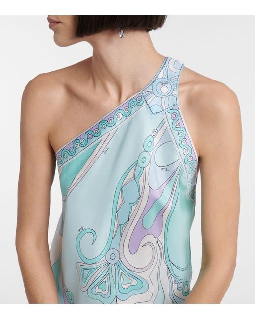 Emilio Pucci Blue Orchidee Asymmetric Silk Twill Minidress
