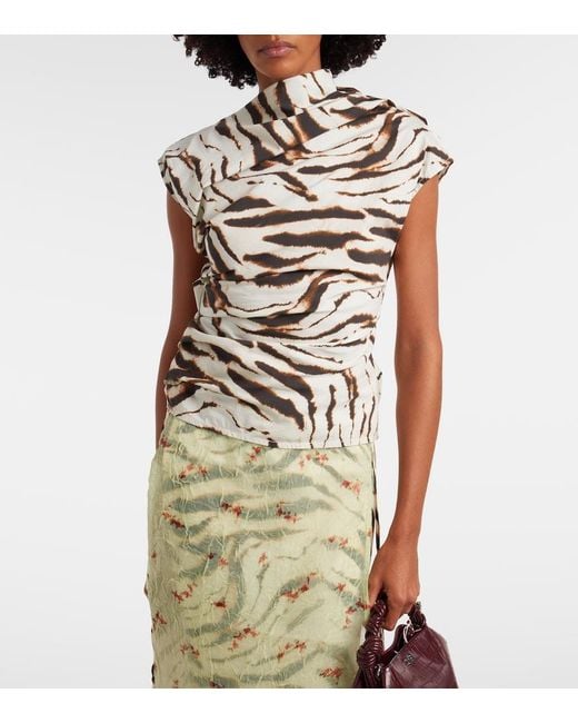Ganni White Zebra-Print Cotton-Blend Top