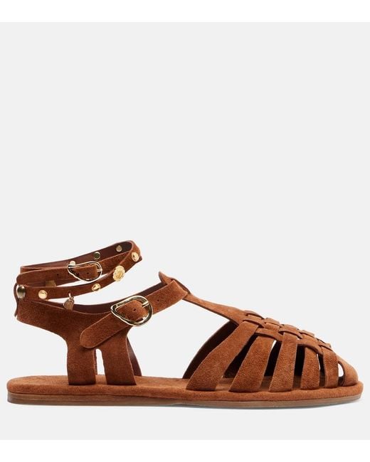 Ancient Greek Sandals Brown Karina Suede Fisherman Sandals