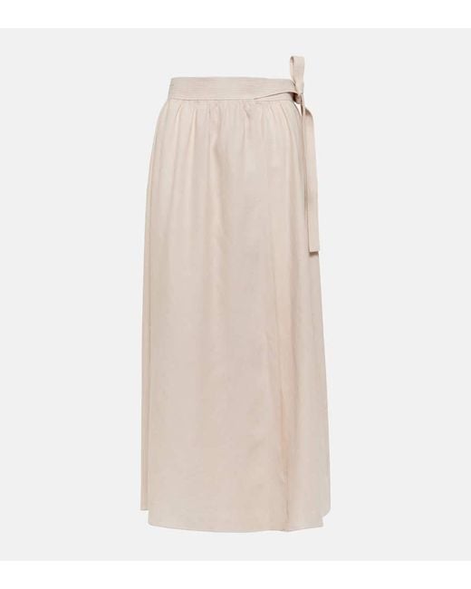 Loro Piana Natural Linen Midi Skirt