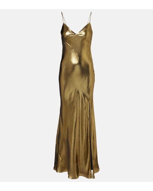 Self-Portrait Yellow Satin Maxi Dresss