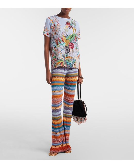 Etro Blue Paisley Silk Crepe De Chine Top