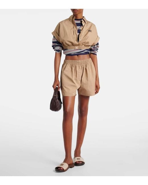 Miu Miu Natural Cropped-Top Aus Baumwollpopeline