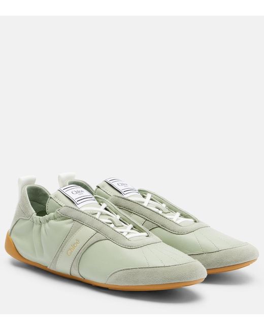 Chloé White Kick Leather-Trimmed Sneakers