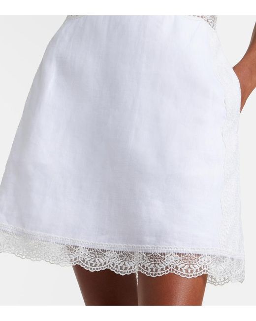 Staud White Amalina Lace-Trimmed Linen Minidress