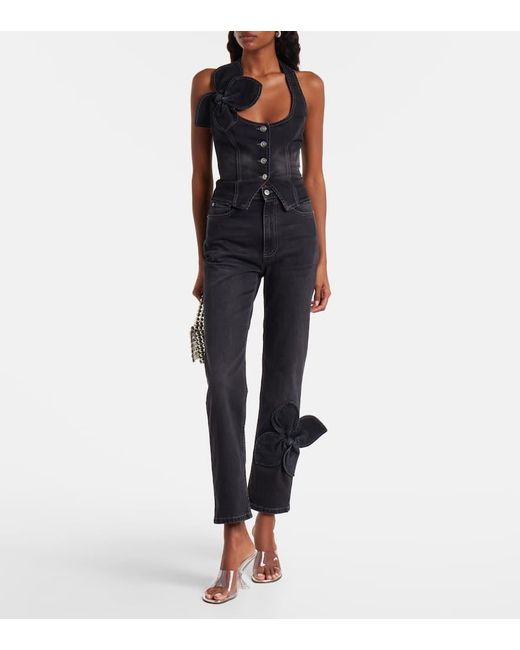 Area Black Bow-Detail Denim Top