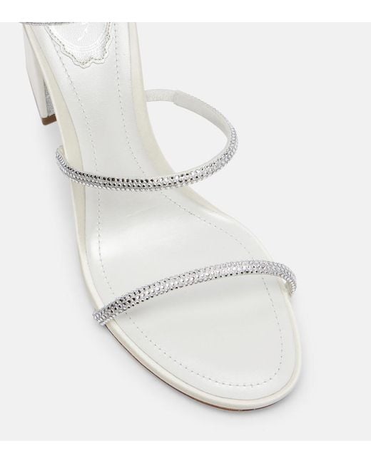 Rene Caovilla White 80 Embellished Satin Sandals