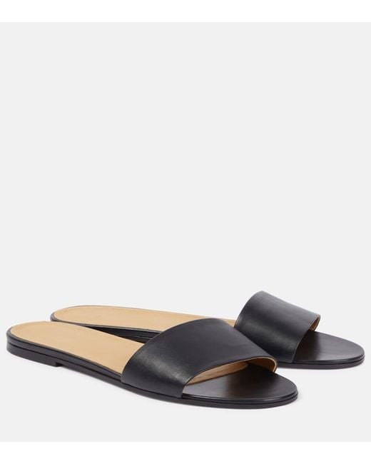 The Row Black Signum Leather Slides