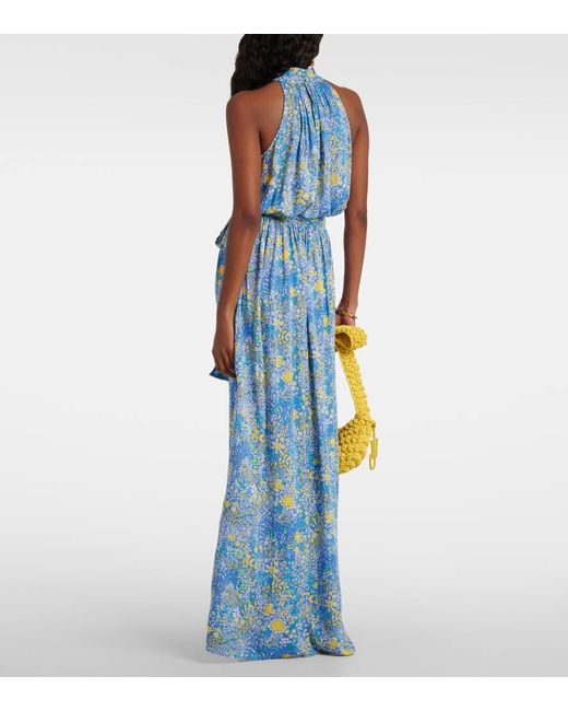 Poupette Blue Bianca Floral Halterneck Maxi Dress