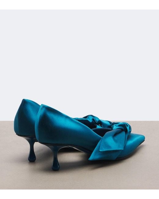 Jimmy Choo Blue Issy Bow-Detail Satin Pumps