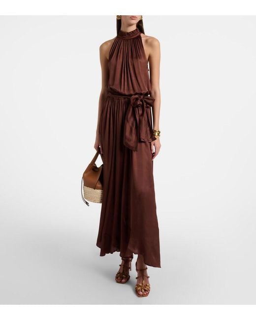 Poupette Purple Nina Halterneck Satin Maxi Dress