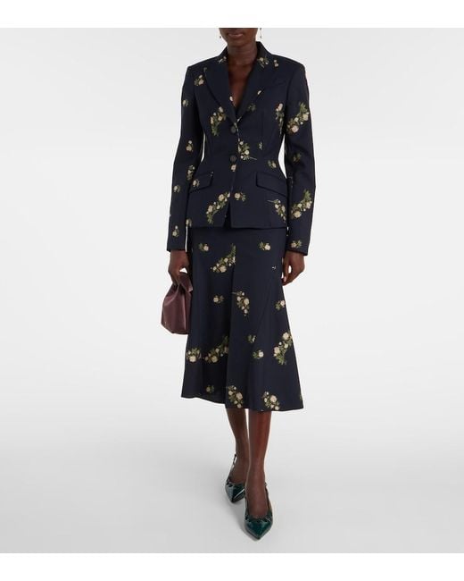 Erdem Blue Floral Jacquard Midi Skirt