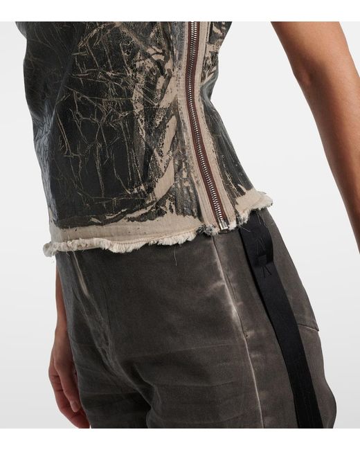 Rick Owens Gray Athena Printed One-Shoulder Denim Top