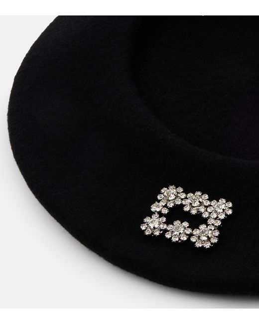 Roger Vivier Black Embellished Wool Beret