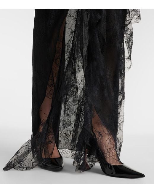 Blumarine Black Ruffled Sheer Lace Gown