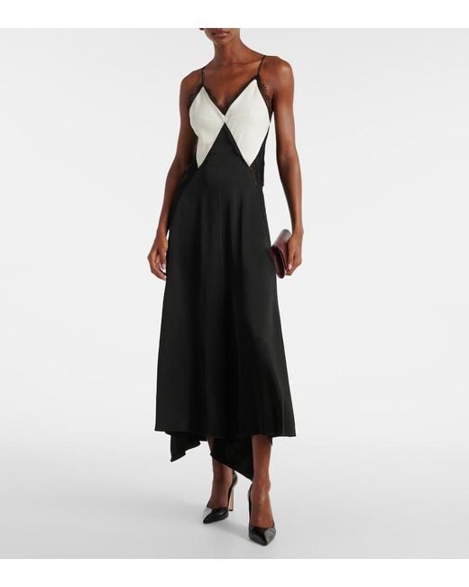 Victoria Beckham Black Lace-Trimmed Crepe Satin Slip Dress