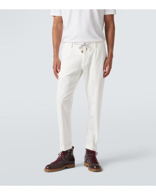 Eleventy White Cotton-Blend Slim Pants for men