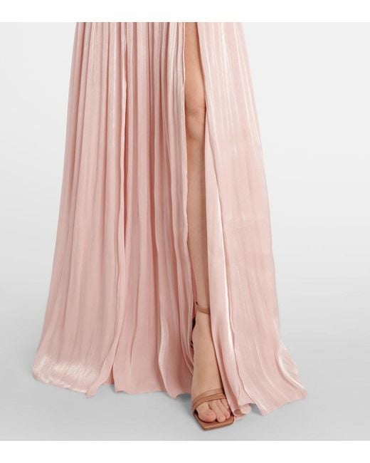 Costarellos Pink Nalina Embellished Tulle-Trimmed Lamé Gown