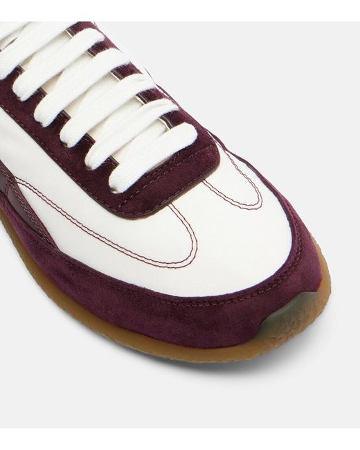 McQueen Red Ec1 Suede-Trimmed Leather Sneakers