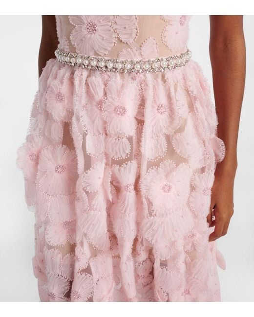 Self-Portrait Pink Embellished Floral Tulle Gown