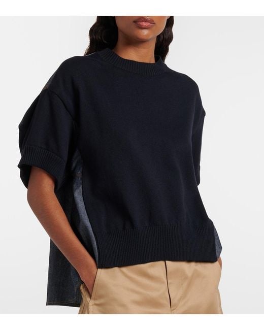 Sacai Black Cotton-Blend Top