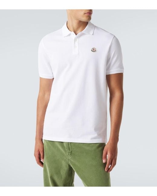 Moncler White Cotton Pique Polo Shirt for men