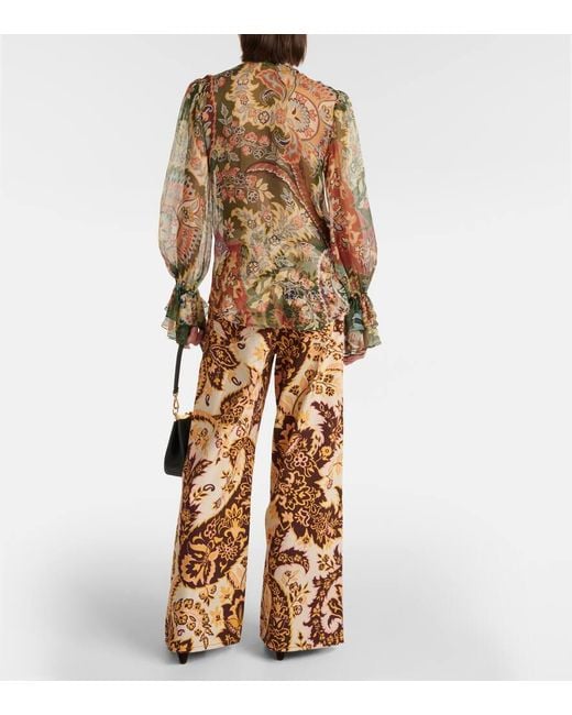 Etro Multicolor Printed Ruffled Silk Blouse
