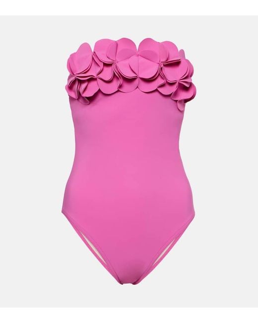 Karla Colletto Pink Tess Floral-applique Swimsuit
