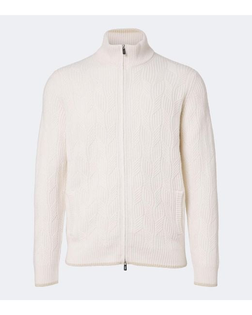 Fedeli White Cable-Knit Cashmere Cardigan for men