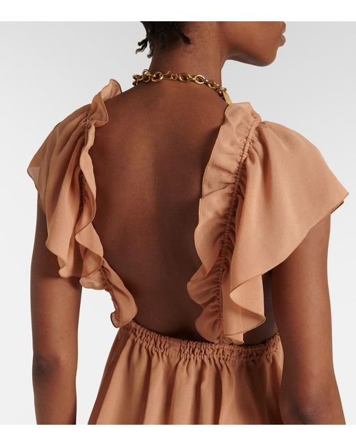 Top De Chifon De Seda Con Volantes Chloé de color Brown