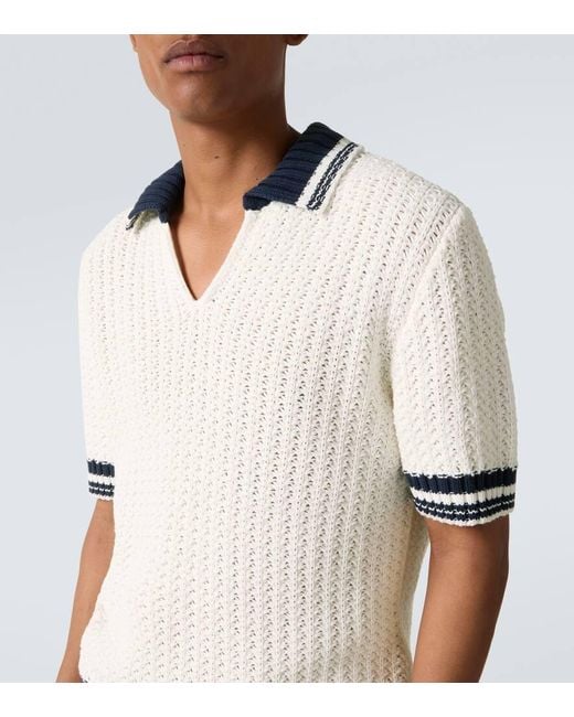 Orlebar Brown White Swift Crochet Striped Cotton Polo Shirt for men