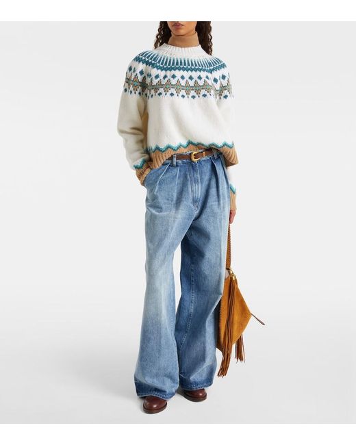 Alanui Blue Sunny Crochet Wide-Leg Jeans