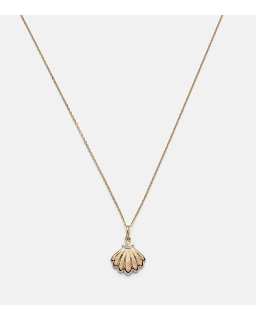 STONE AND STRAND White Vintage Scallop Shell 14Kt Necklace With Diamonds