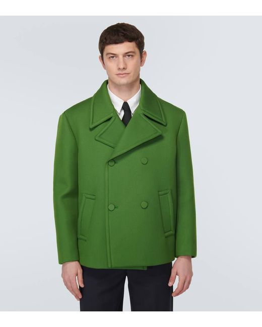 Valentino Green Double-breasted Peacoat for men
