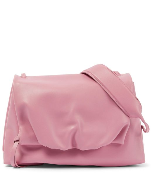 Dries Van Noten Ruched Leather Shoulder Bag in Pink | Lyst