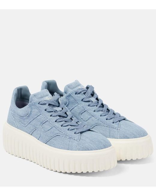 Hogan Blue H-Stripes Platform Sneakers