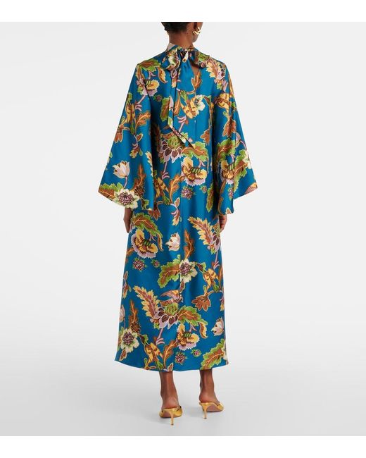 LaDoubleJ Blue Magnifico Printed Silk Midi Dress