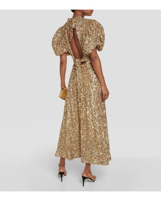 【Rotate】 Sequinedミディドレス ROTATE Sequins Midi Ruffle Dress in Zinfandel | REVOLVE