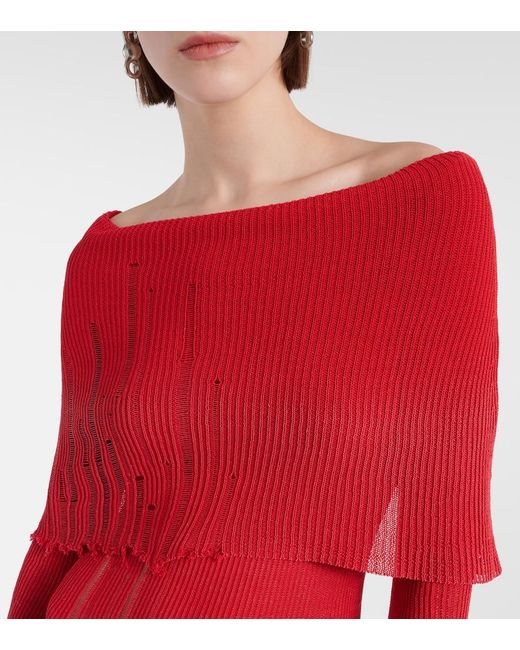 Acne Red Distressed Cotton-Blend Maxi Dress