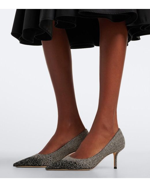 Jimmy Choo Black Love Embellished Herringbone Pumps
