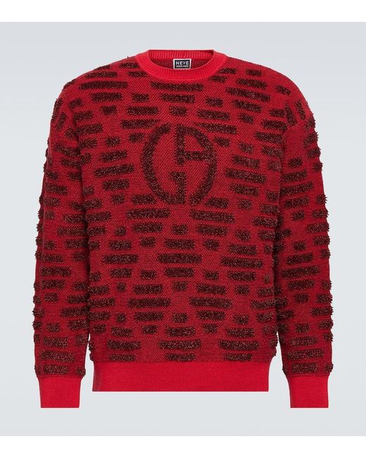 Giorgio Armani Red Logo Jacquard Wool-Blend Sweater for men