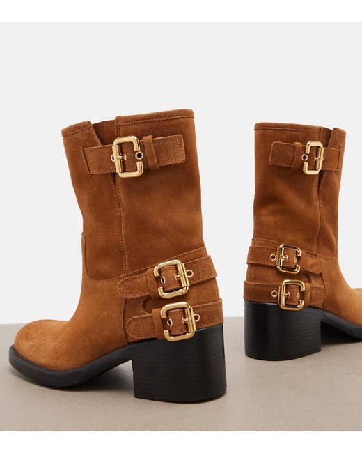 Chloé Brown Dakota Suede Biker Boots