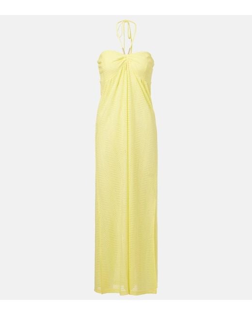 Melissa Odabash Yellow Mila Semi-Sheer Halterneck Maxi Dress