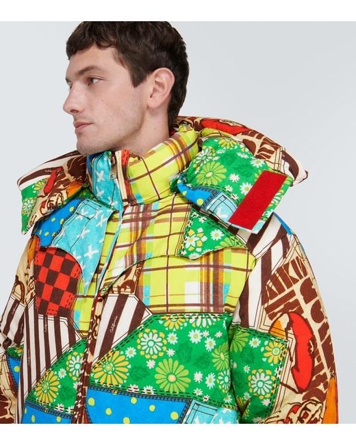 ERL Green Printed Cotton-Blend Down Jacket for men