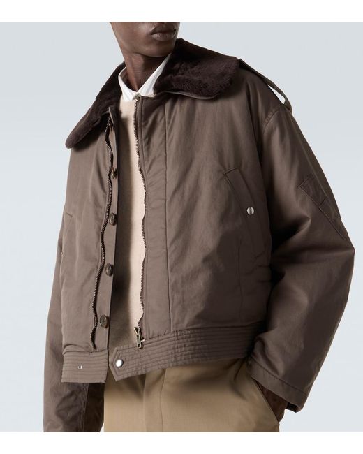 Auralee Brown Shearling-Trimmed Cotton Gabardine Jacket for men