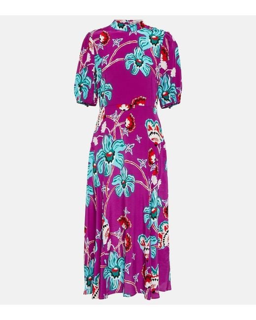 Diane von Furstenberg Purple Nella Floral Midi Dress