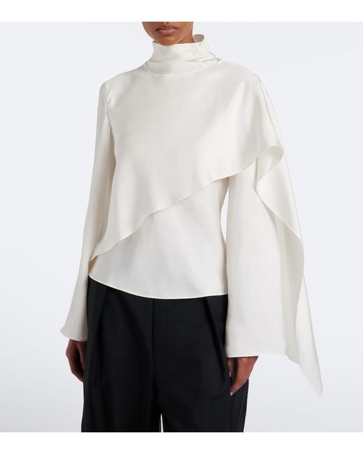 Rohe White Caped Silk Satin Turtleneck Top