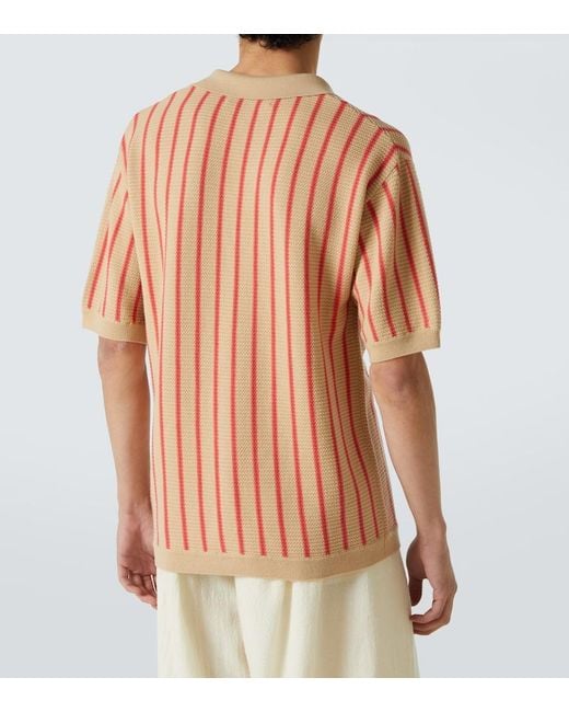 King & Tuckfield Pink Striped Knitted Wool Bowling Shirt for men