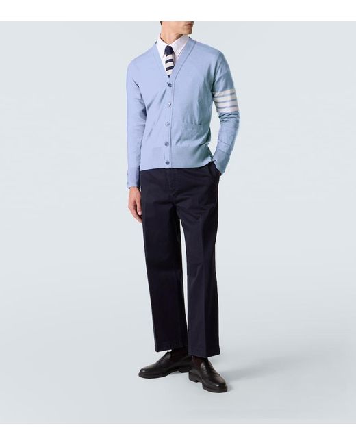 Thom Browne Blue 4-Bar Virgin Wool Cardigan for men